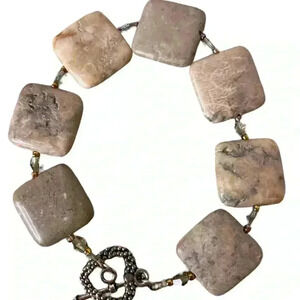Vintage Marble Like Square Stone Bead Bracelet